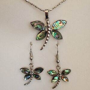 Silver And Abalone Shell Butterfly Jewelry Set